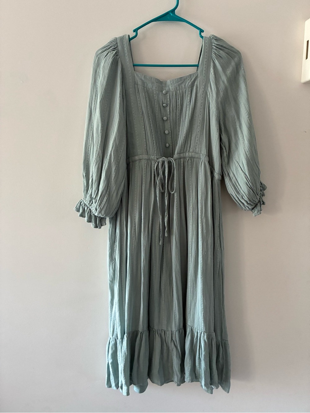 Women's Peasant Midi Dress with Tie Waist